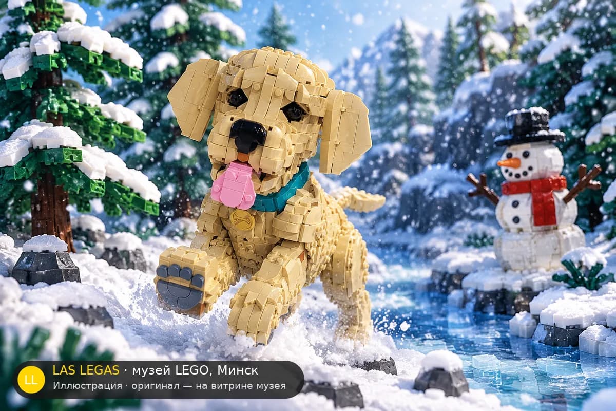 Иллюстрация: LEGO 11384 Золотистый ретривер, щенок в диораме своего сюжета