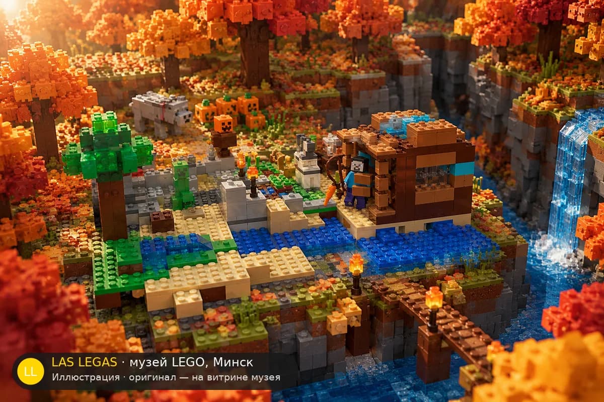 Иллюстрация: LEGO 21135 Minecraft: The Crafting Box 2.0 в диораме своего сюжета