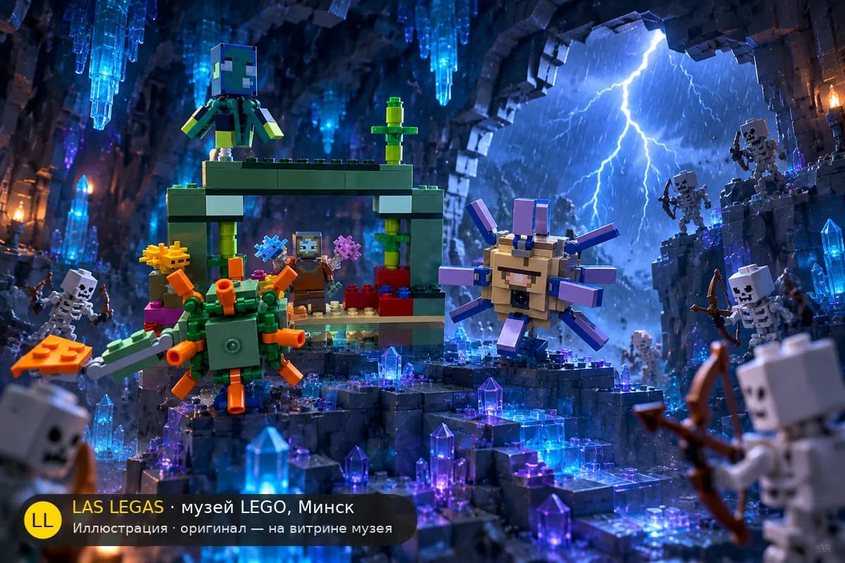 Иллюстрация: LEGO 21180 Битва со стражем в диораме своего сюжета