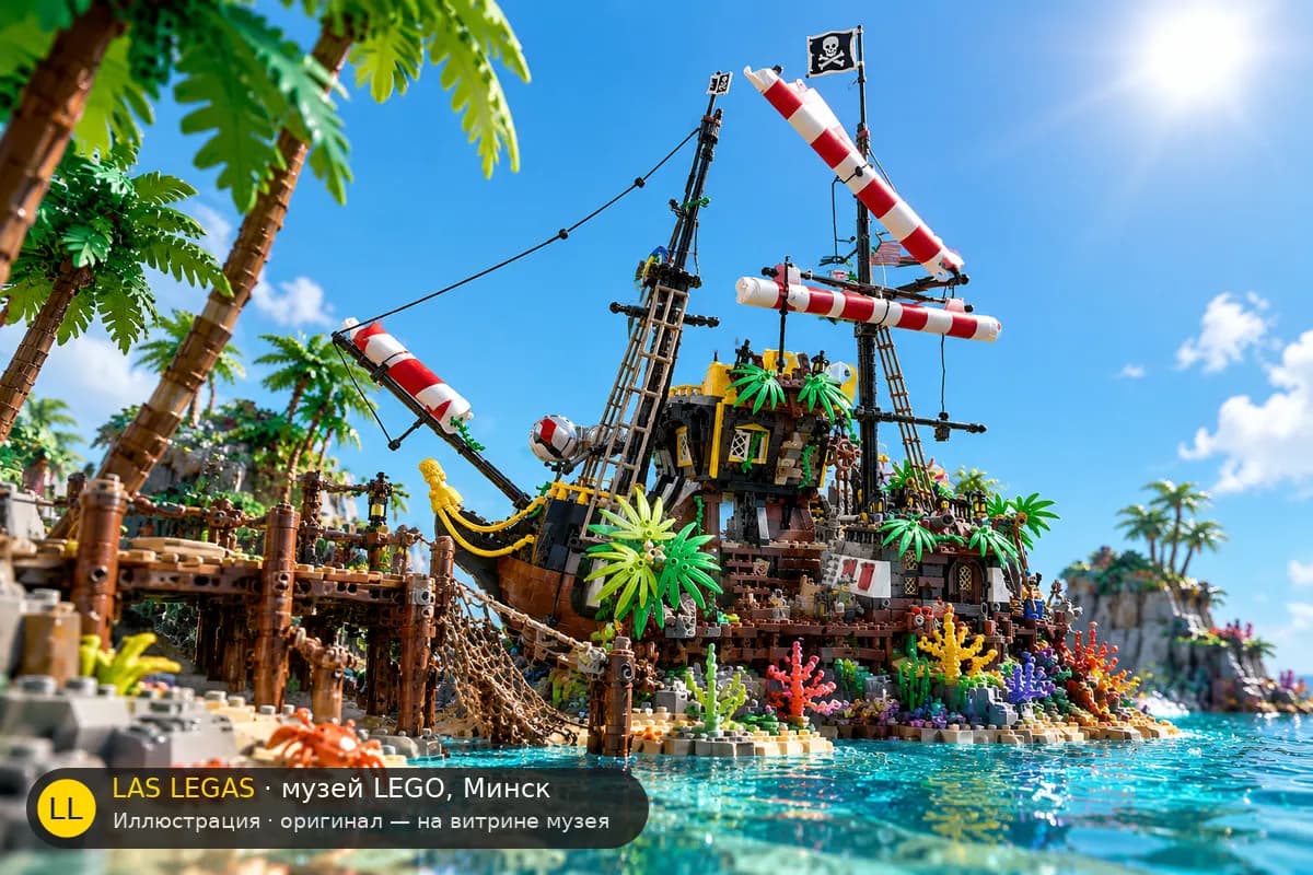 Иллюстрация: LEGO 21322 Пираты Барракуда Бэй в диораме своего сюжета