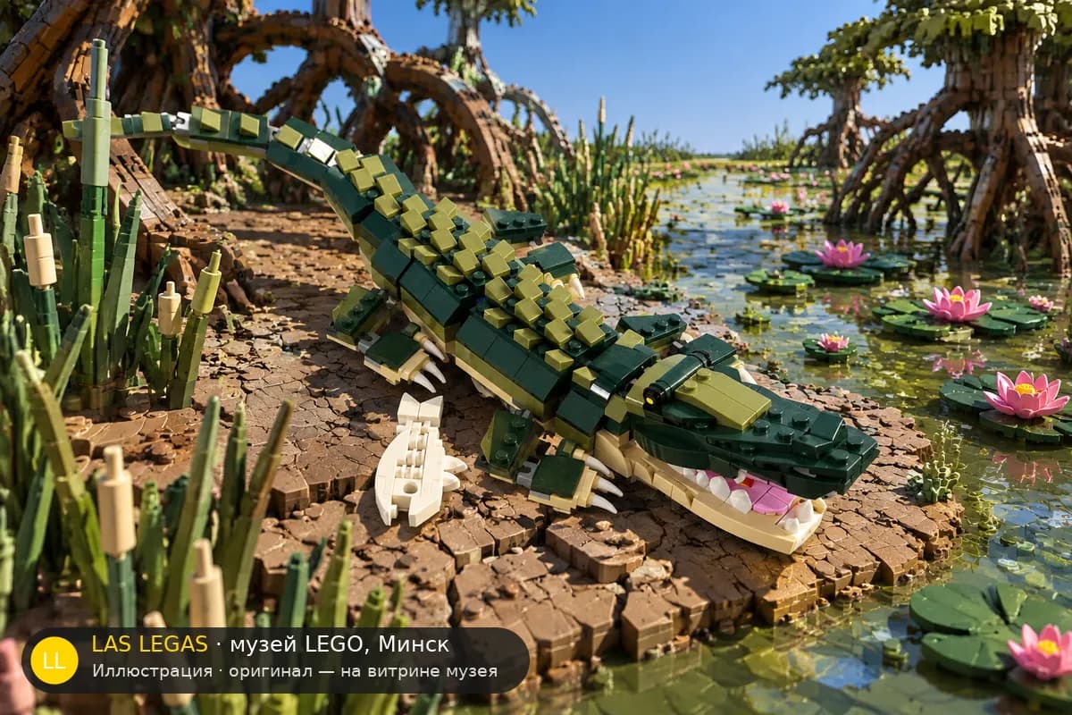 Иллюстрация: LEGO 31121 Крокодил в диораме своего сюжета