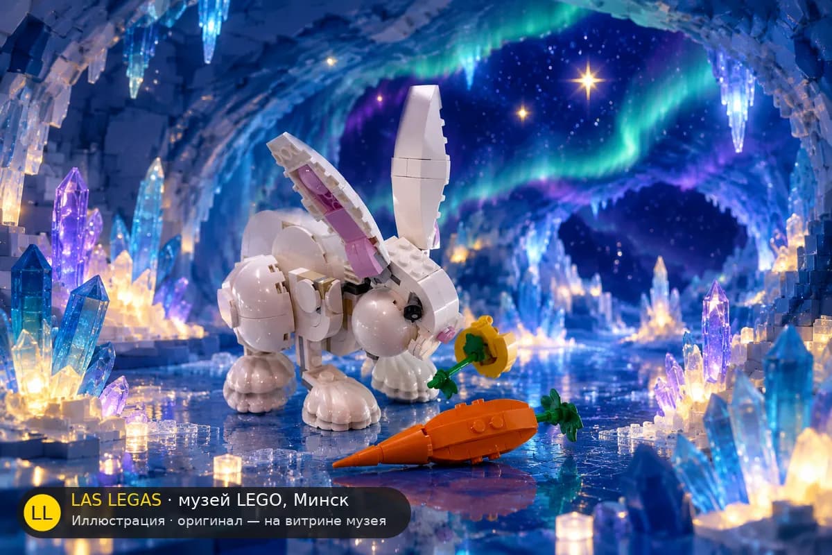 Иллюстрация: LEGO 31133 Белый кролик в диораме своего сюжета