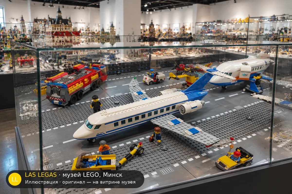 Иллюстрация: LEGO 3181 Пассажирский самолёт на витрине в зале музея Las Legas