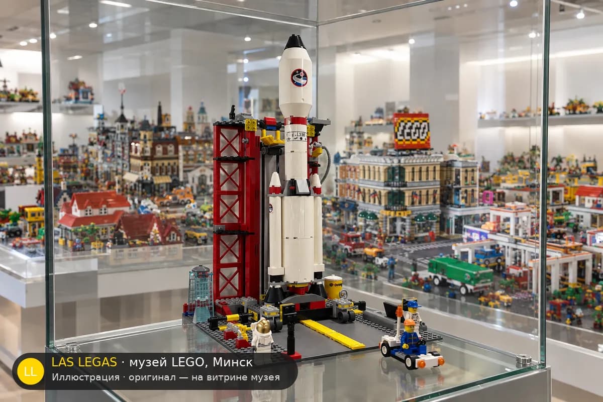 Иллюстрация: LEGO 3368 Космический центр на витрине в зале музея Las Legas