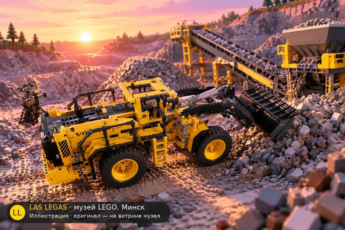 Иллюстрация: LEGO 42030 Фронтальный погрузчик Volvo L350F в диораме своего сюжета