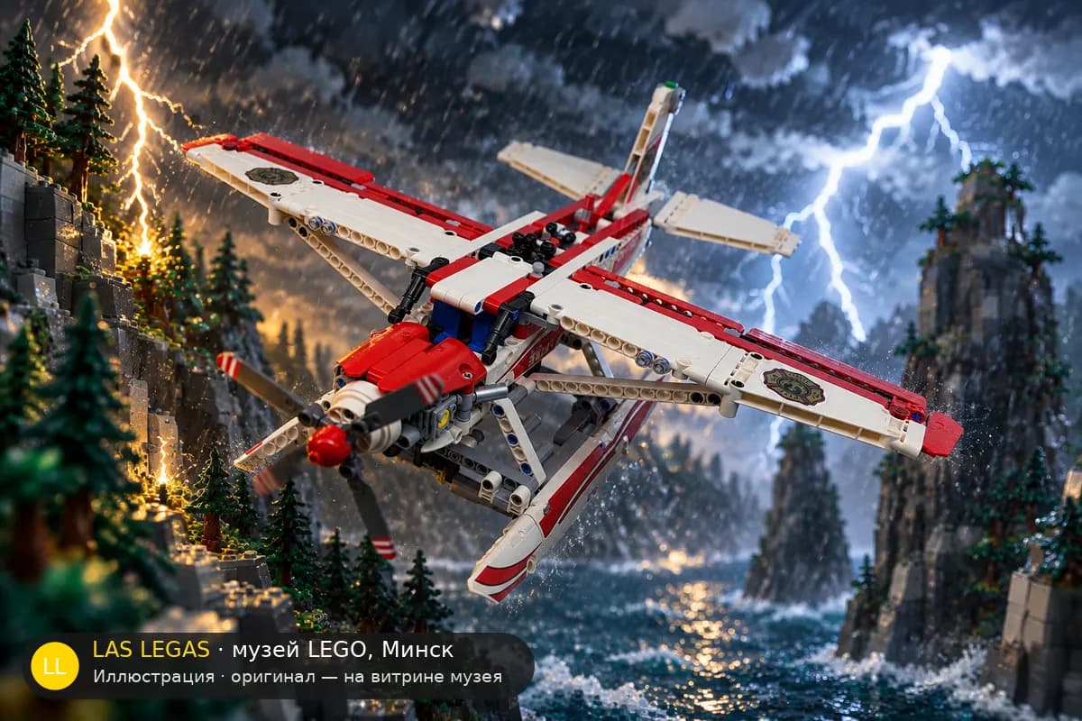 Иллюстрация: LEGO 42040 Пожарный самолёт в диораме своего сюжета