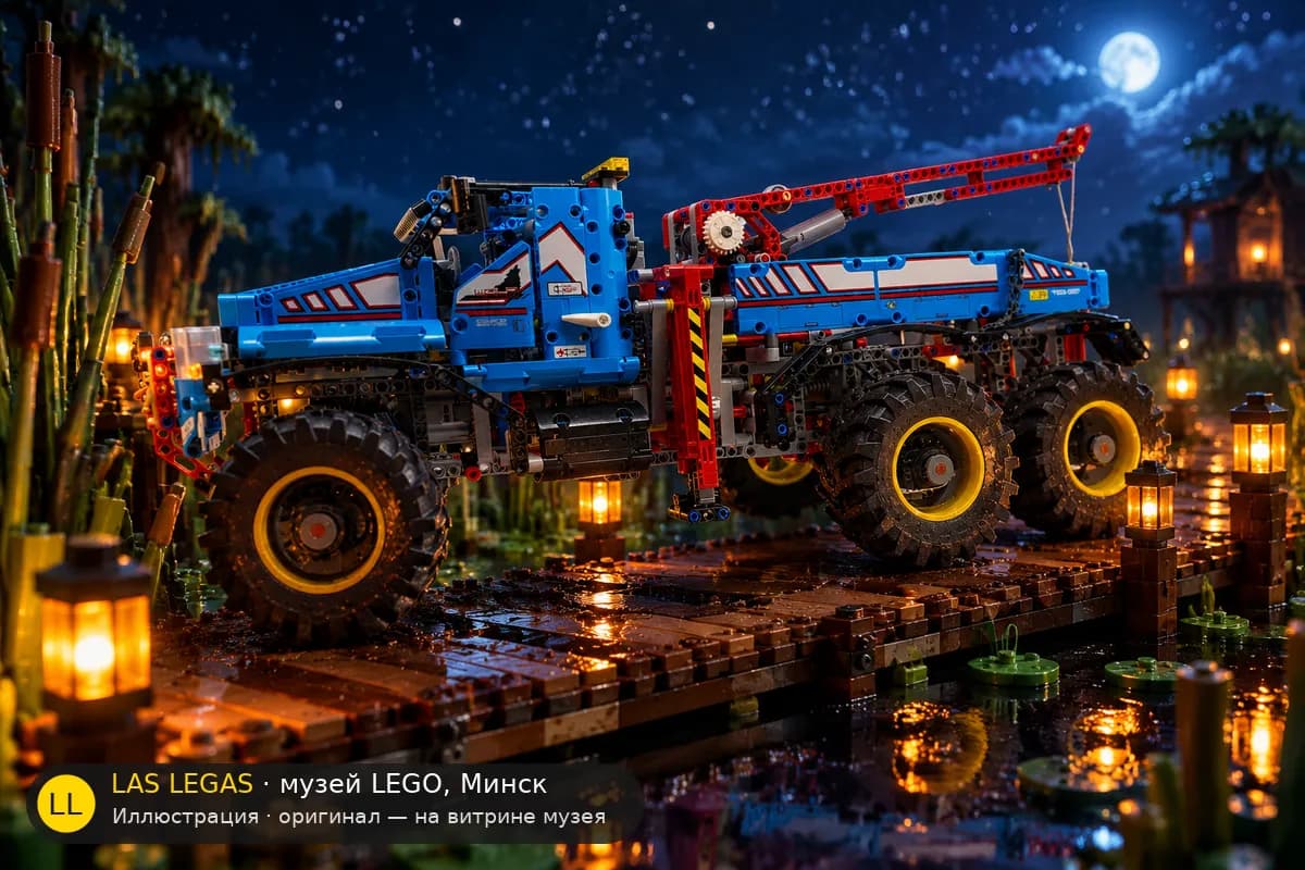 Иллюстрация: LEGO 42070 Автокран 6x6 All Terrain Tow Truck в диораме своего сюжета