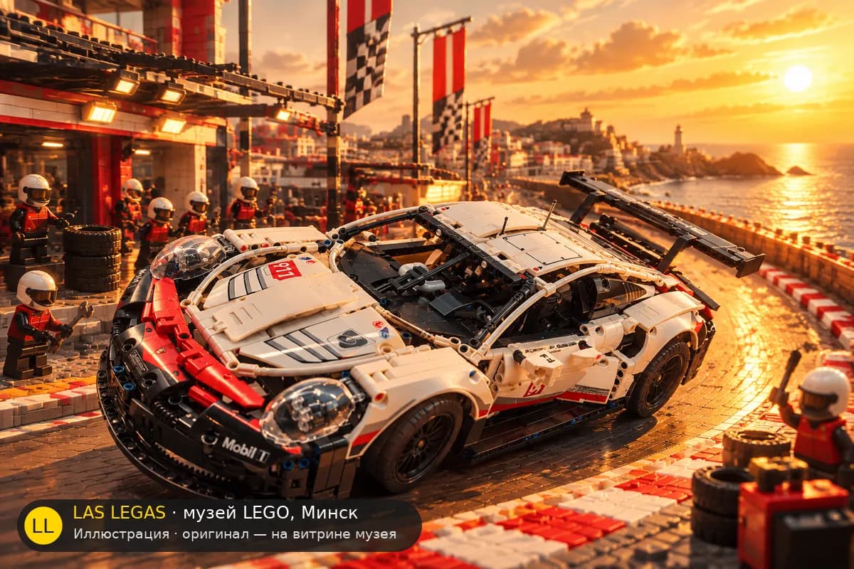 Иллюстрация: LEGO 42096 Порше 911 RSR в диораме своего сюжета