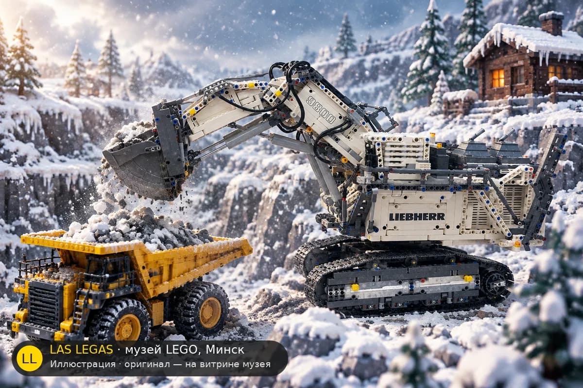 Иллюстрация: LEGO 42100 Экскаватор Liebherr R 9800 в диораме своего сюжета