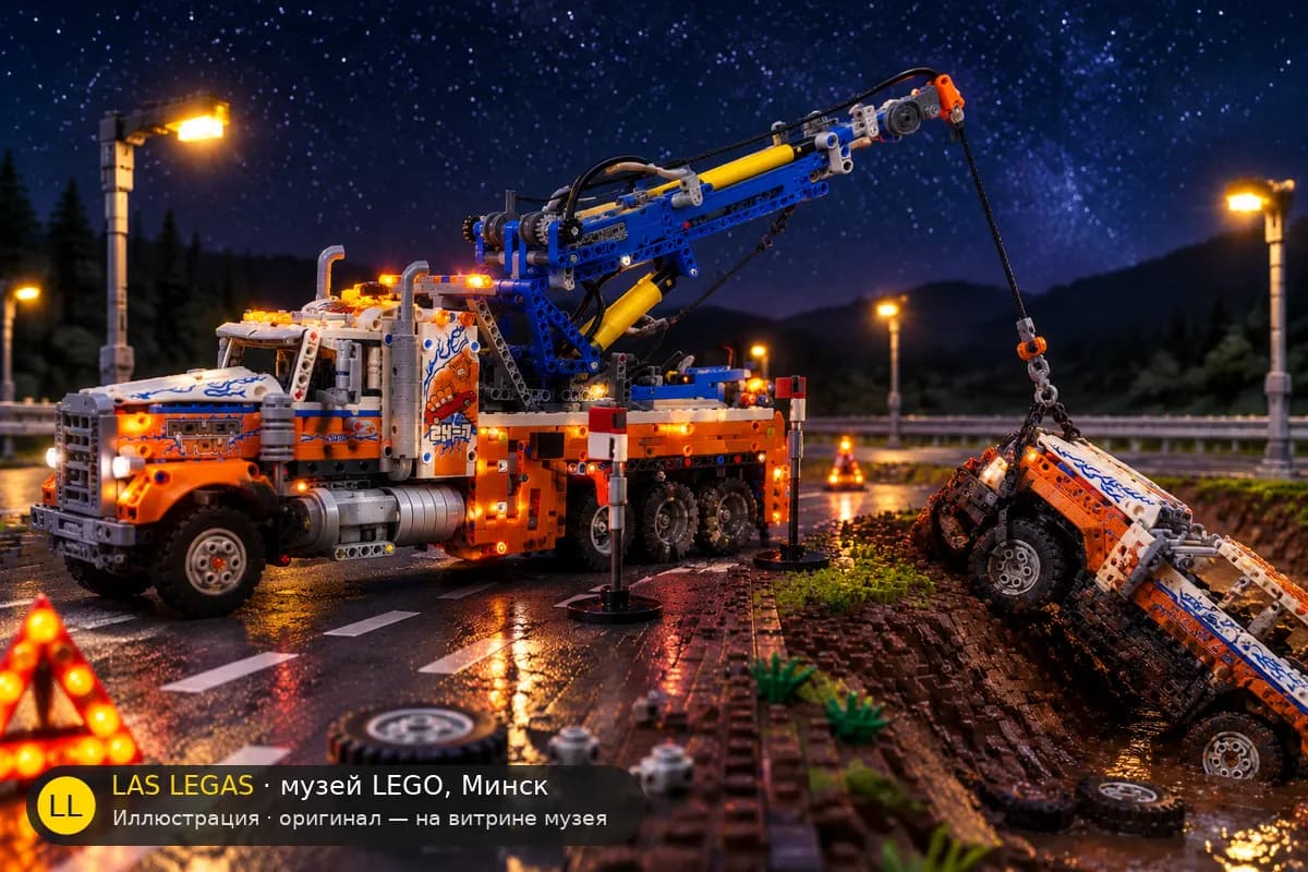 Иллюстрация: LEGO 42128 Тяжёлый эвакуатор в диораме своего сюжета