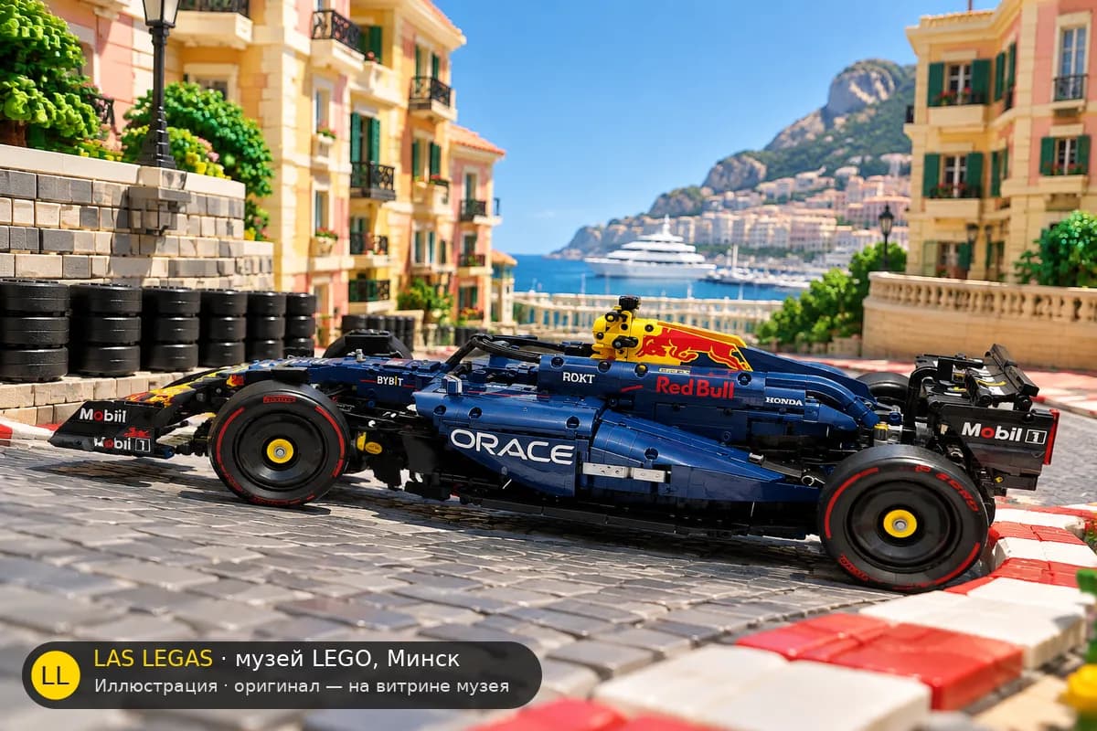 Иллюстрация: LEGO 42206 Болид Oracle Red Bull Racing RB20 в диораме своего сюжета