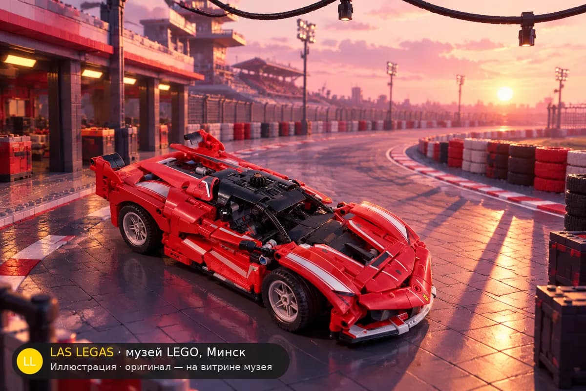 Иллюстрация: LEGO 42212 Ferrari FXX K в диораме своего сюжета