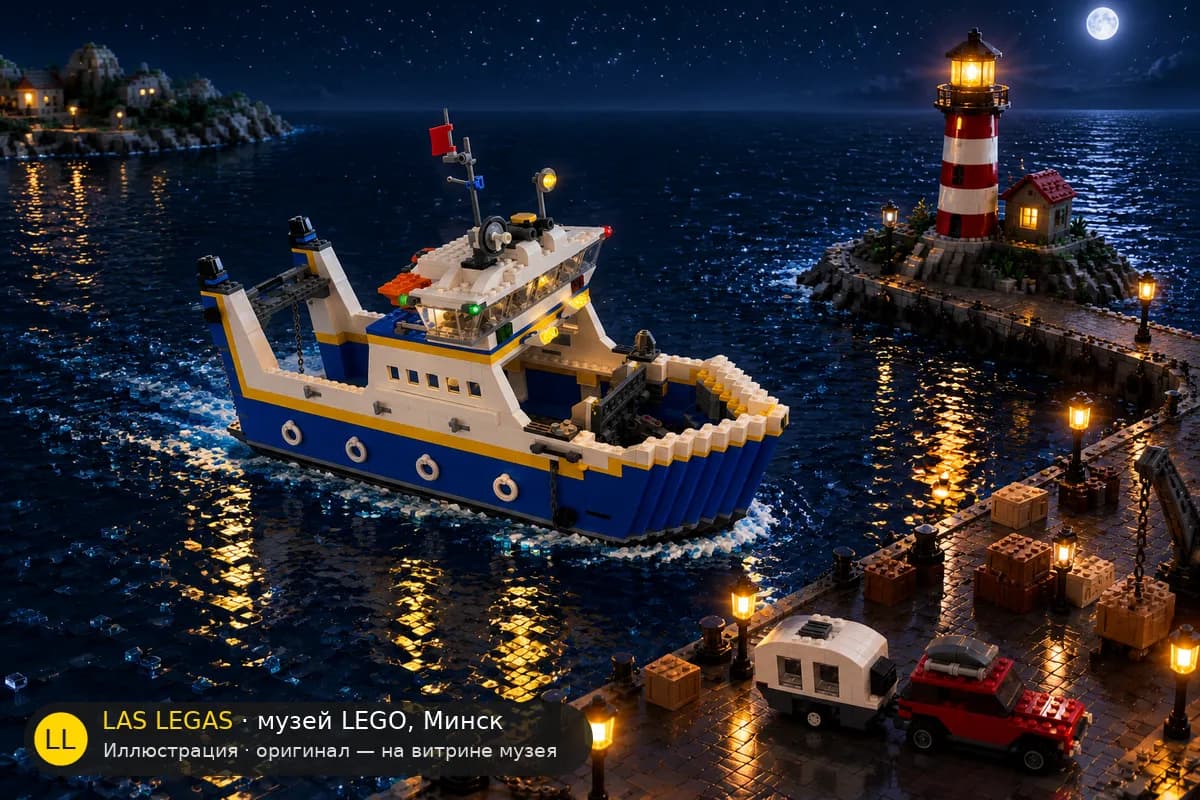 Иллюстрация: LEGO 4997 Паром для перевозки транспорта в диораме своего сюжета