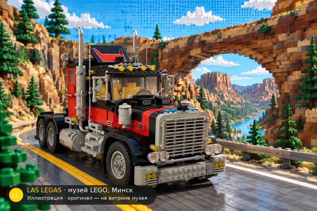 Иллюстрация: LEGO 5571 Гигантский грузовик в диораме своего сюжета