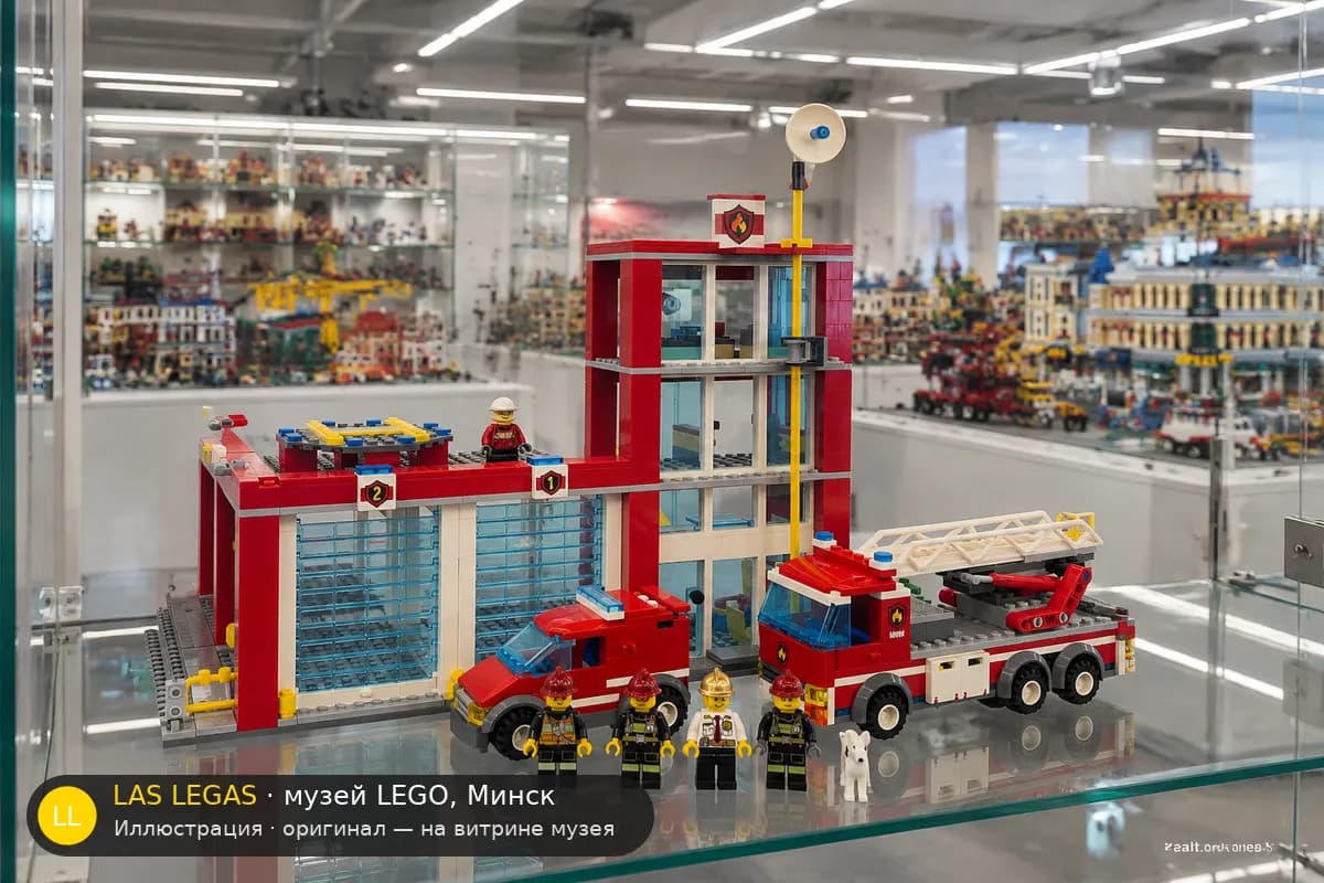 Иллюстрация: LEGO 60004 Пожарная станция на витрине в зале музея Las Legas