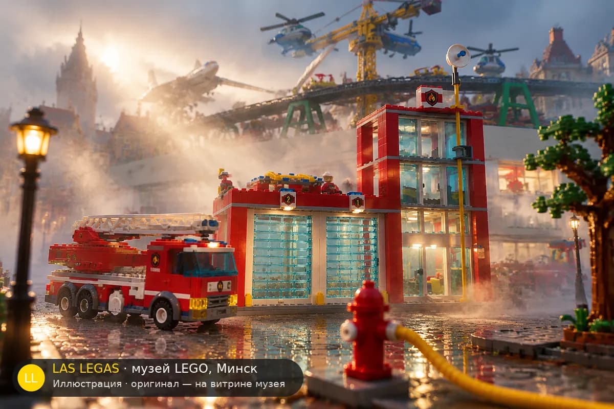 Иллюстрация: LEGO 60004 Пожарная станция в диораме своего сюжета