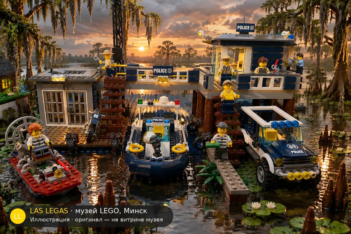 Иллюстрация: LEGO 60069 Полицейский участок в болоте в диораме своего сюжета