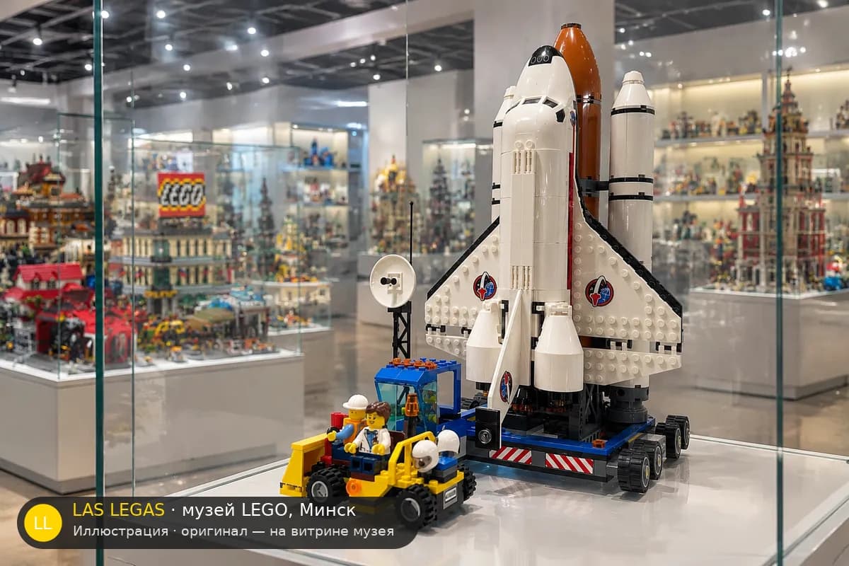Иллюстрация: LEGO 60080 Космопорт на витрине в зале музея Las Legas
