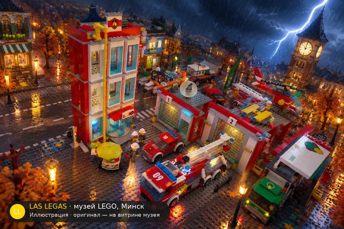 Иллюстрация: LEGO 60110 Пожарная часть в диораме своего сюжета
