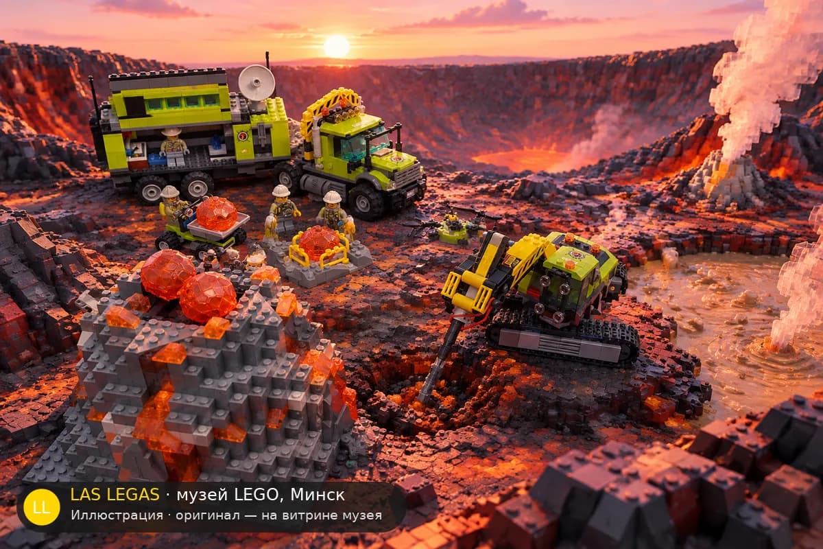 Иллюстрация: LEGO 60124 Исследователи вулканов в диораме своего сюжета
