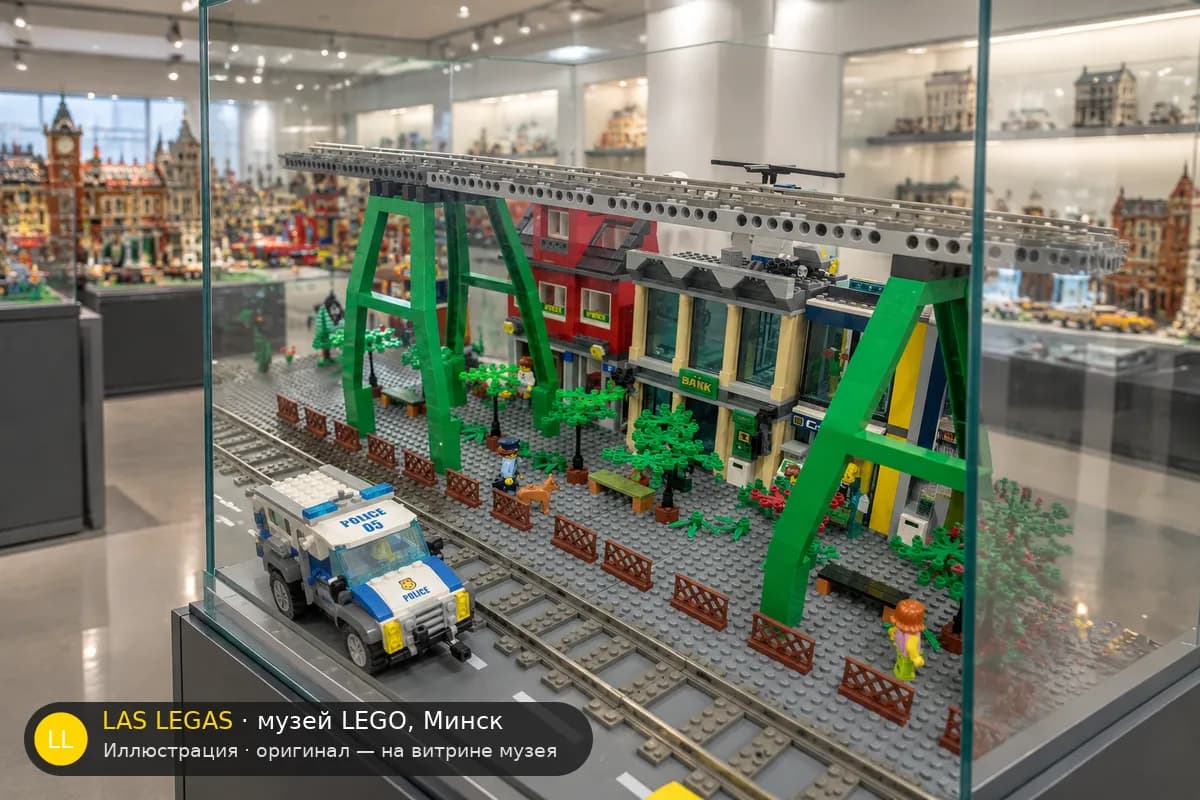 Иллюстрация: LEGO 60140 Ограбление на бульдозере на витрине в зале музея Las Legas