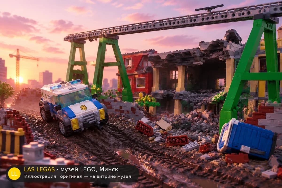 Иллюстрация: LEGO 60140 Ограбление на бульдозере в диораме своего сюжета