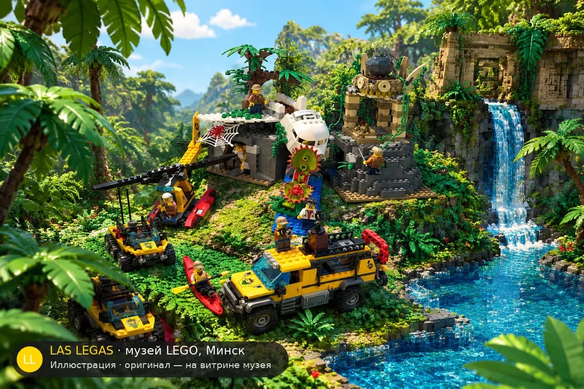 Иллюстрация: LEGO 60161 Исследовательская база в джунглях в диораме своего сюжета