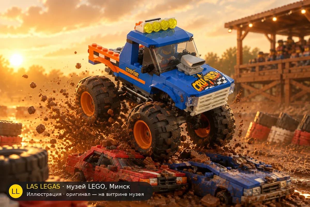 Иллюстрация: LEGO 60180 Грузовик-монстр в диораме своего сюжета