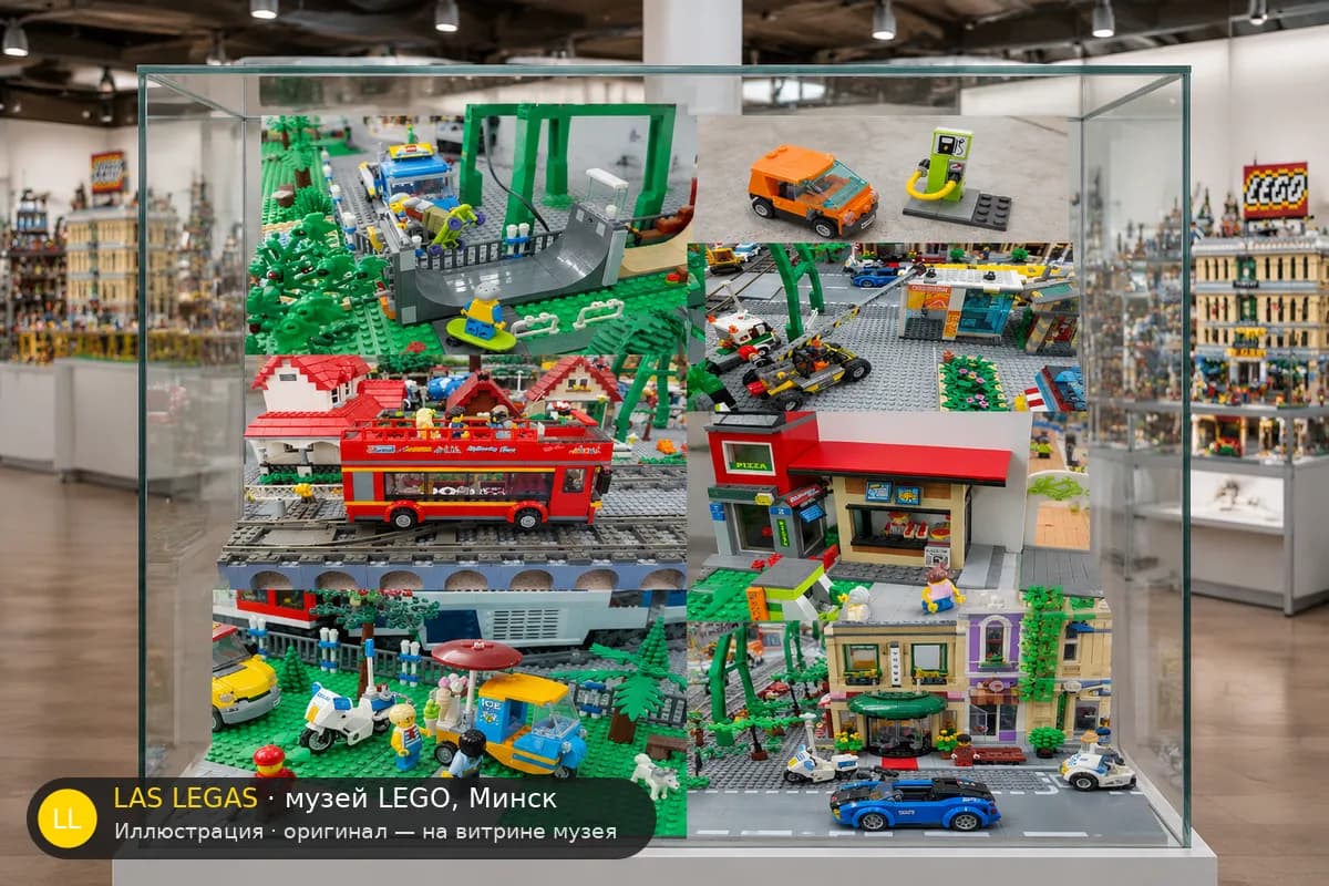 Иллюстрация: LEGO 60200 Столица на витрине в зале музея Las Legas