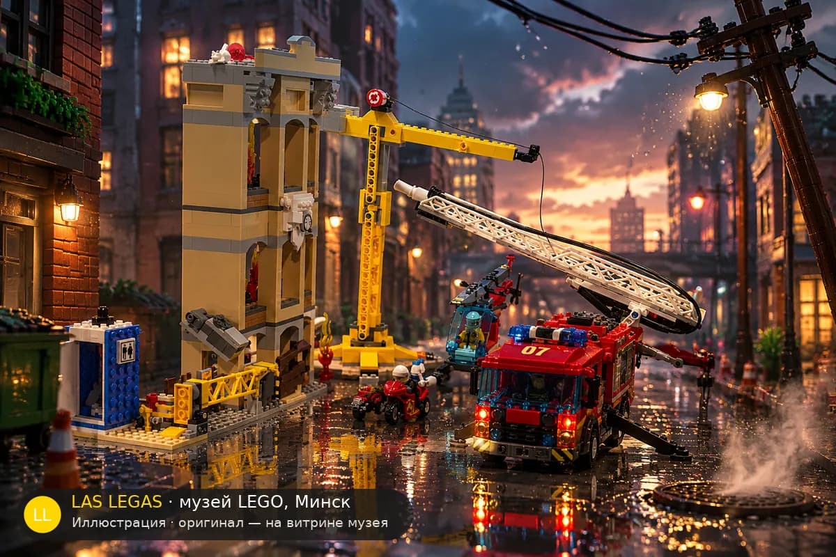 Иллюстрация: LEGO 60216 Пожарная центральная станция в диораме своего сюжета
