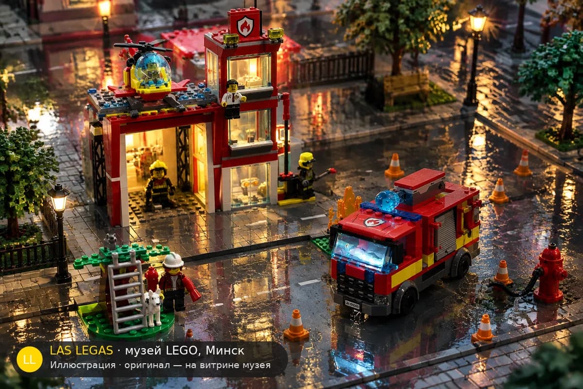 Иллюстрация: LEGO 60320 Пожарная часть в диораме своего сюжета