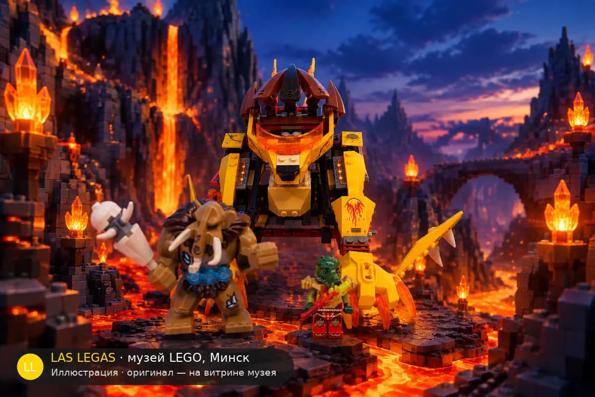 Иллюстрация: LEGO 70144 Огненный лев Лавала в диораме своего сюжета