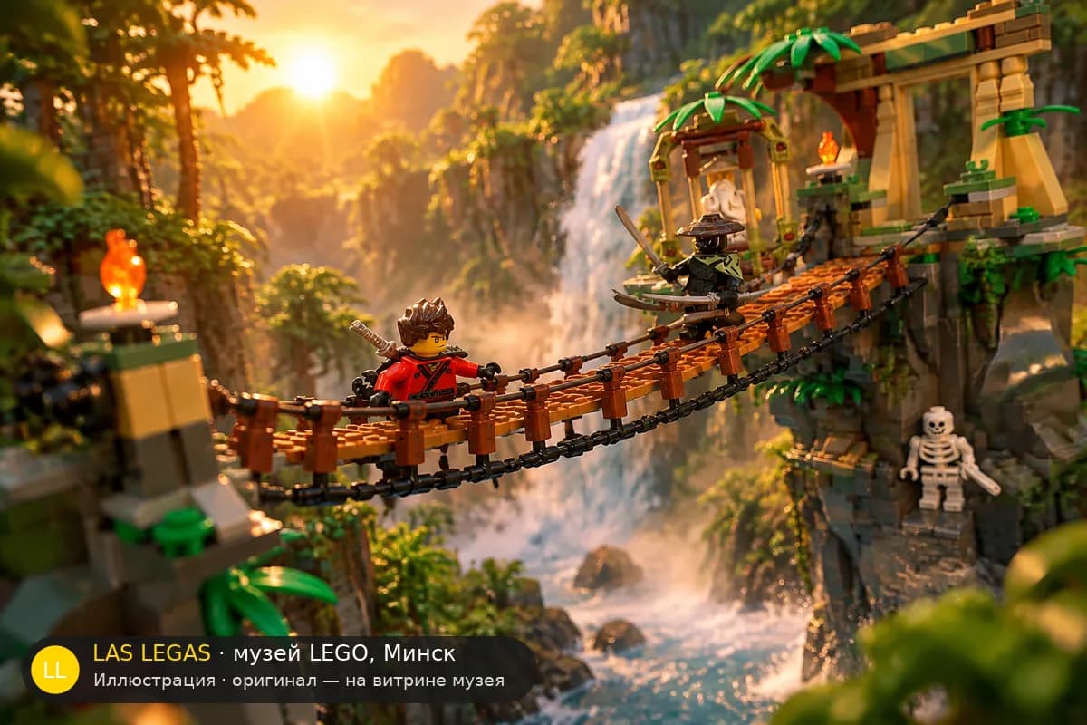 Иллюстрация: LEGO 70608 Мастерские водопады в диораме своего сюжета