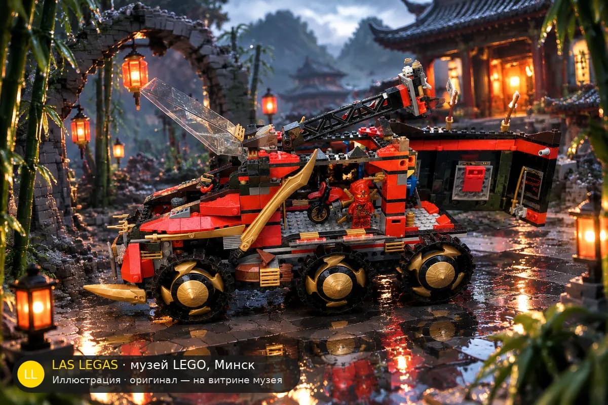 Иллюстрация: LEGO 70750 Ниндзяго: Боевая машина Ниндзя DB X в диораме своего сюжета
