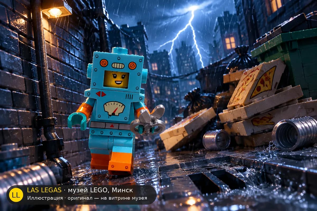 Иллюстрация: LEGO 71034 Картонный робот в диораме своего сюжета