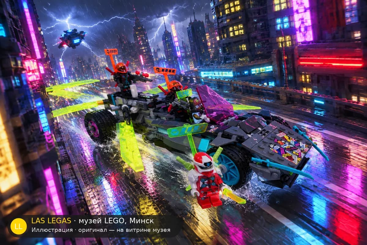 Иллюстрация: LEGO 71710 Ниндзя Тюнер Автомобиль в диораме своего сюжета