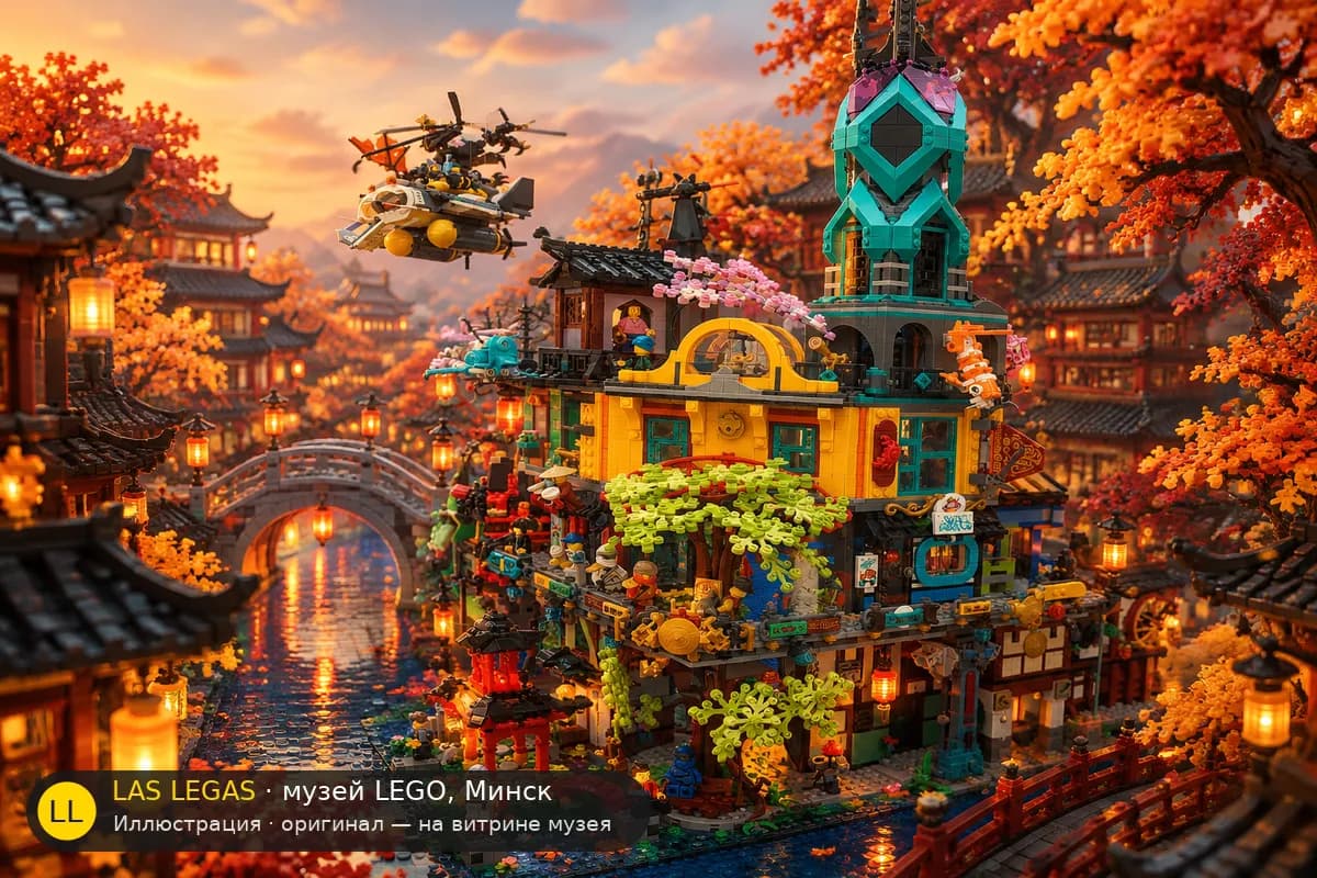 Иллюстрация: LEGO 71741 Городской сад Ниндзяго в диораме своего сюжета