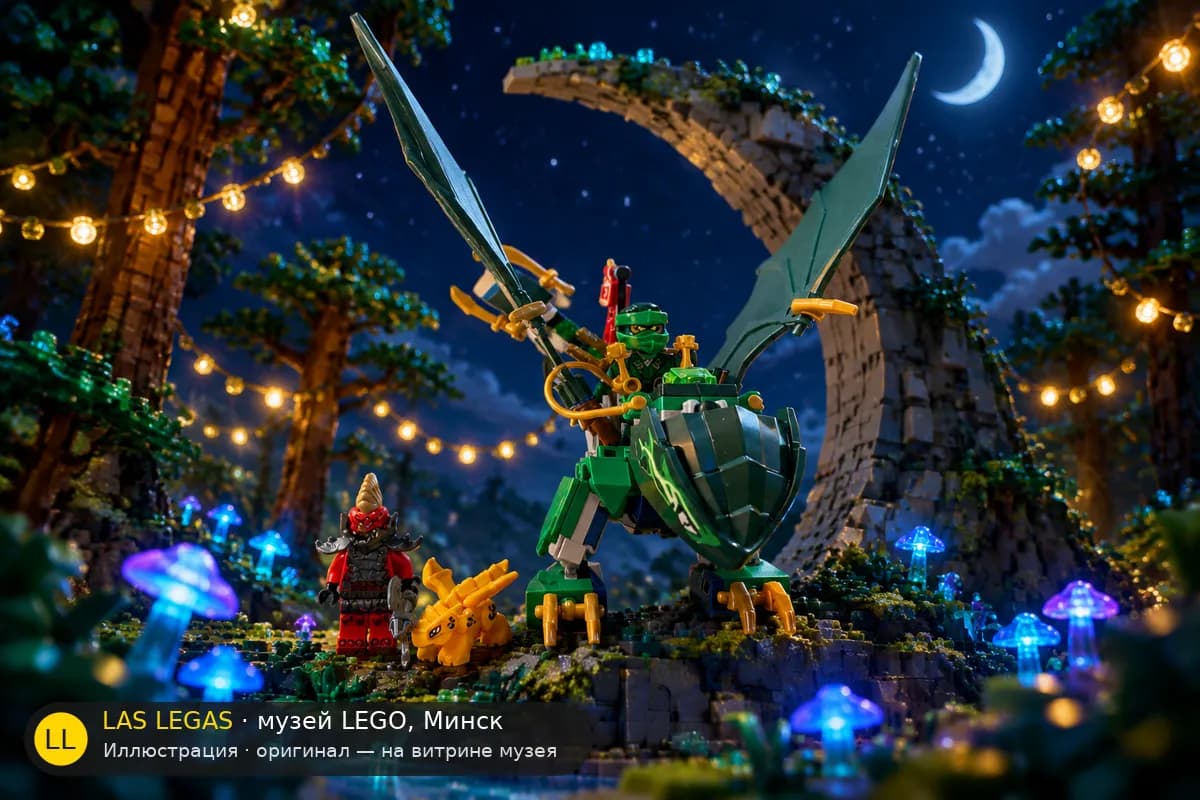 Иллюстрация: LEGO 71829 Зелёный лесной дракон Ллойда в диораме своего сюжета