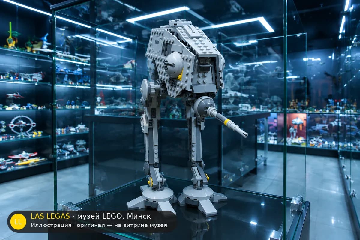 Иллюстрация: LEGO 75083 AT-DP на витрине в зале музея Las Legas