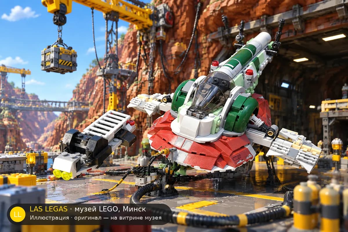 Иллюстрация: LEGO 75312 Звёздный корабль Бобы Фетта в диораме своего сюжета