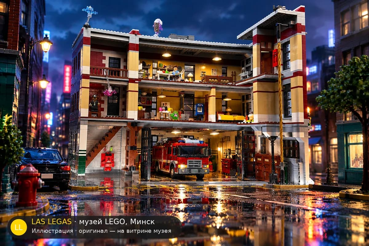 Иллюстрация: LEGO 75827 Пожарная часть — штаб Охотников за приведениями в диораме своего сюжета