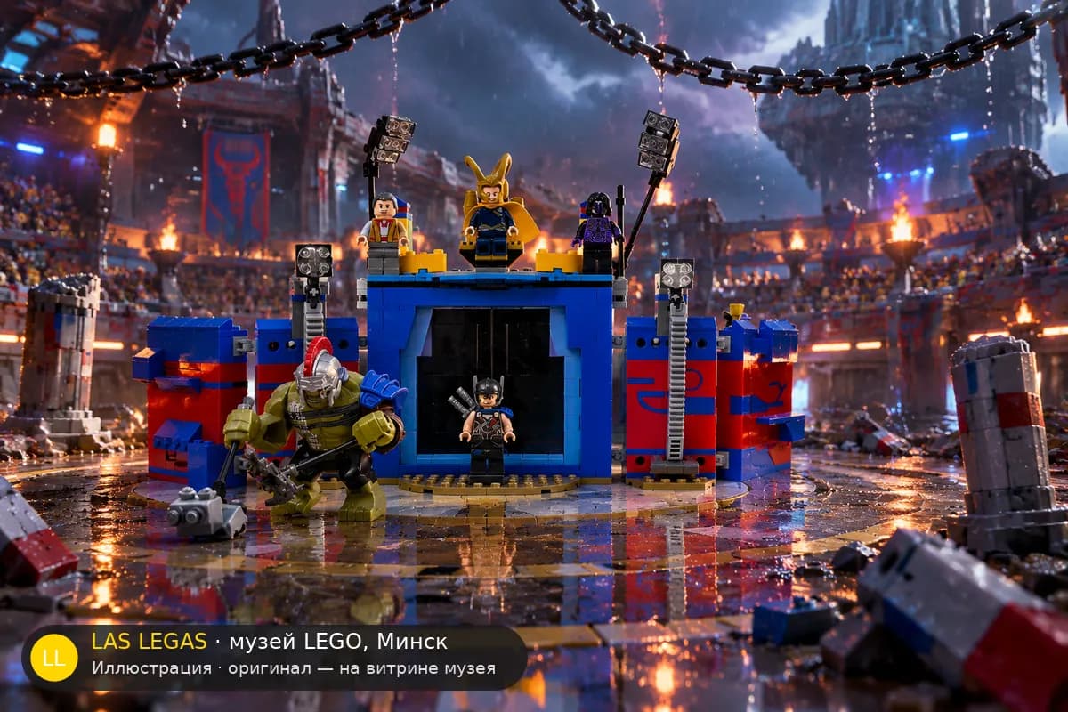 Иллюстрация: LEGO 76088 Тор против Халка: Битва на арене в диораме своего сюжета