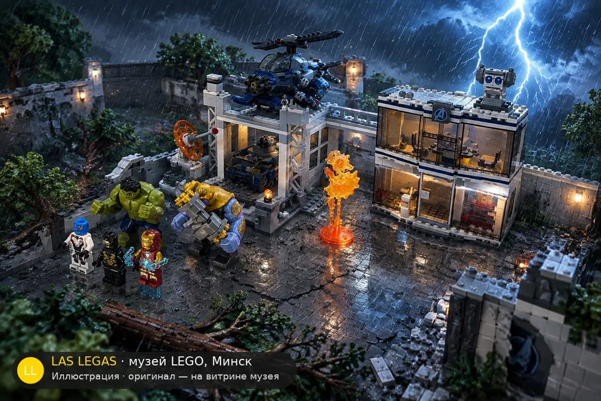 Иллюстрация: LEGO 76131 Битва в комплексе Мстителей в диораме своего сюжета