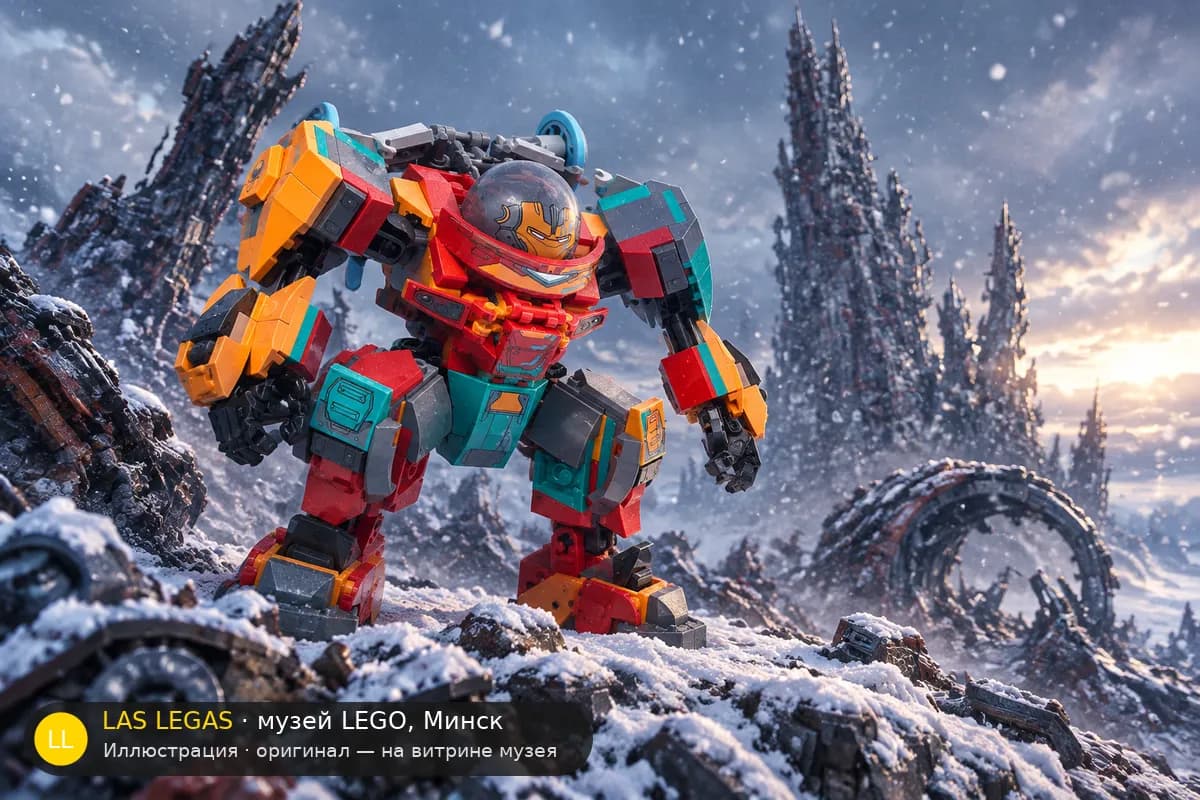 Иллюстрация: LEGO 76194 Сакаарский Железный Человек Тони Старка в диораме своего сюжета