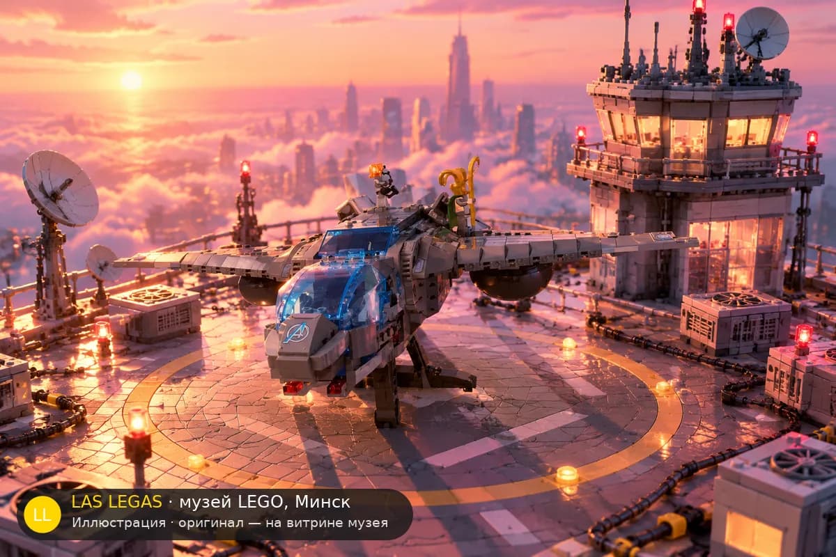 Иллюстрация: LEGO 76248 Квинджет Мстителей в диораме своего сюжета