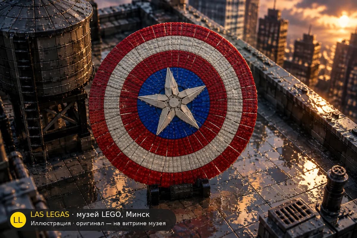 Иллюстрация: LEGO 76262 Щит Капитана Америки в диораме своего сюжета