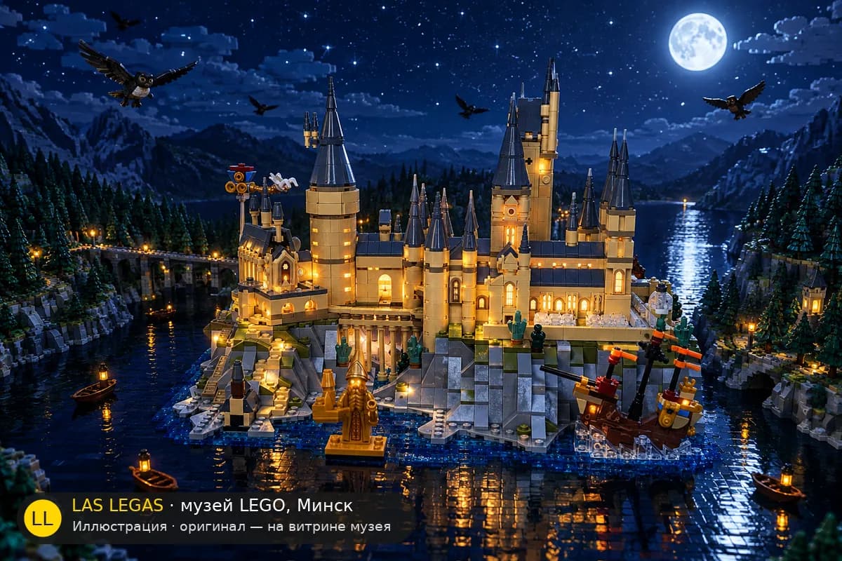 Иллюстрация: LEGO 76419 Хогвартс: замок и окрестности в диораме своего сюжета