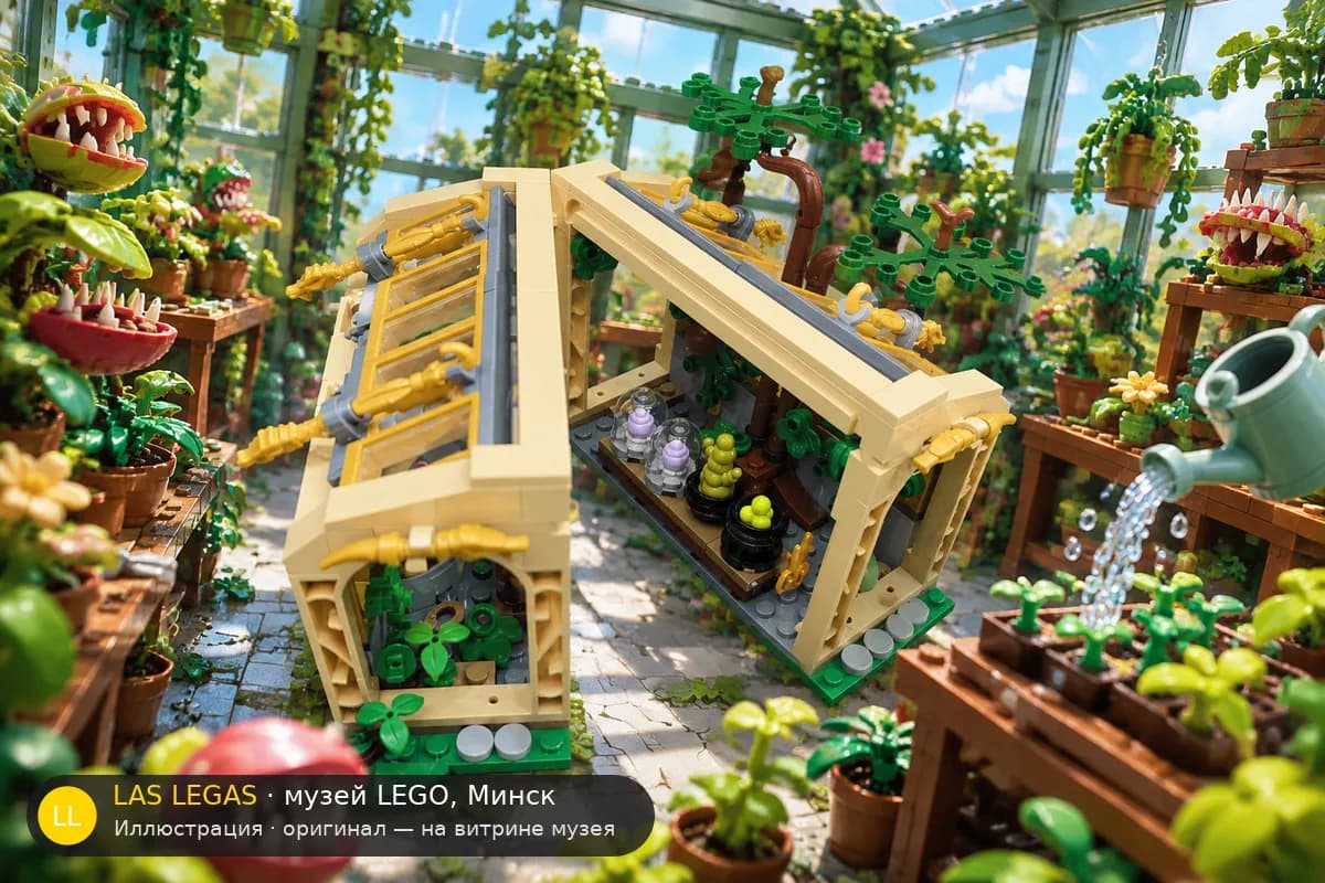 Иллюстрация: LEGO 76445 Хогвартс: урок травологии в диораме своего сюжета