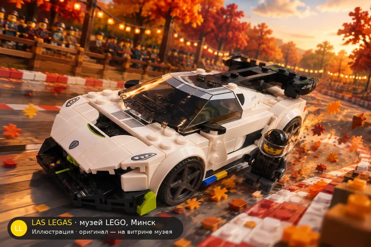 Иллюстрация: LEGO 76900 Koenigsegg Jesko в диораме своего сюжета