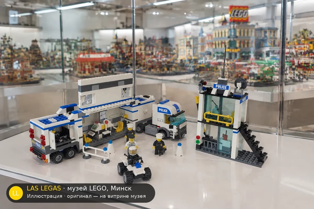 Иллюстрация: LEGO 7743 Мобильная полиция на витрине в зале музея Las Legas